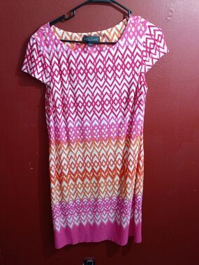 Jessica Howard Pink and Orange Geometric Midi Dress